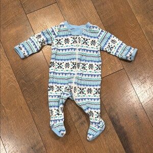 Gymboree Blue and White Footies One Piece with Nordic Design